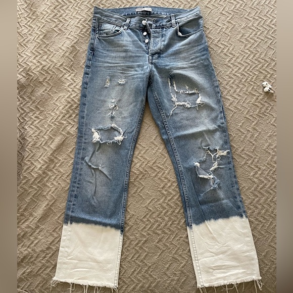 Zara High Waisted Button Fly Ripped Jeans Size 2 - Picture 1 of 4